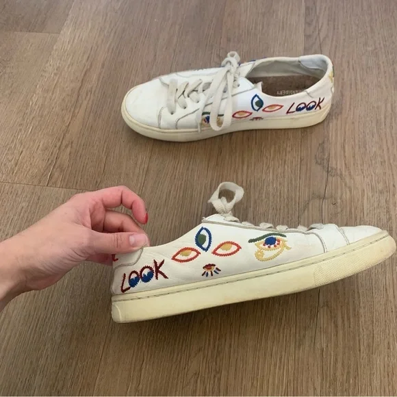Soludos Lockhart Embroidery White Leather Sneakers Size 7.5 - Picture 5 of 8